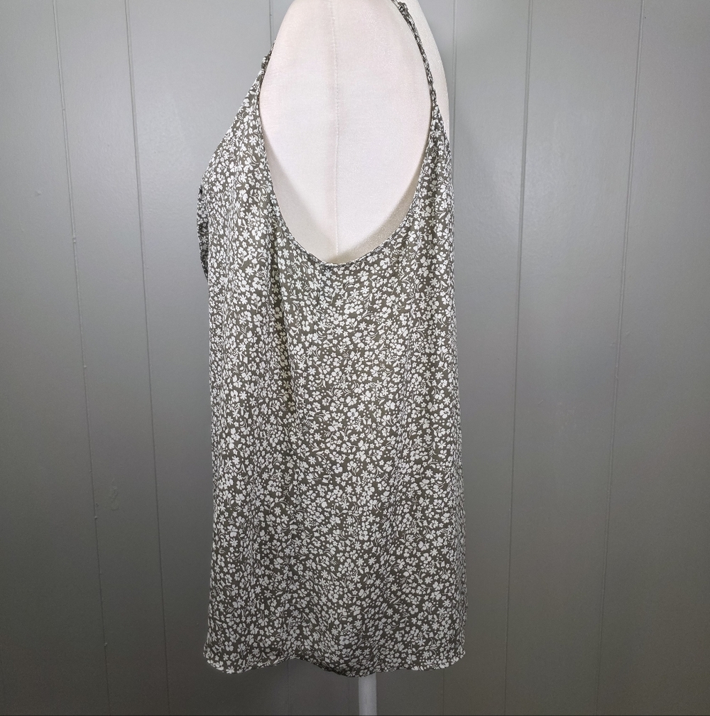 Loft Cami Olive Green & White Floral Tank Top Size L - Picture 5 of 11